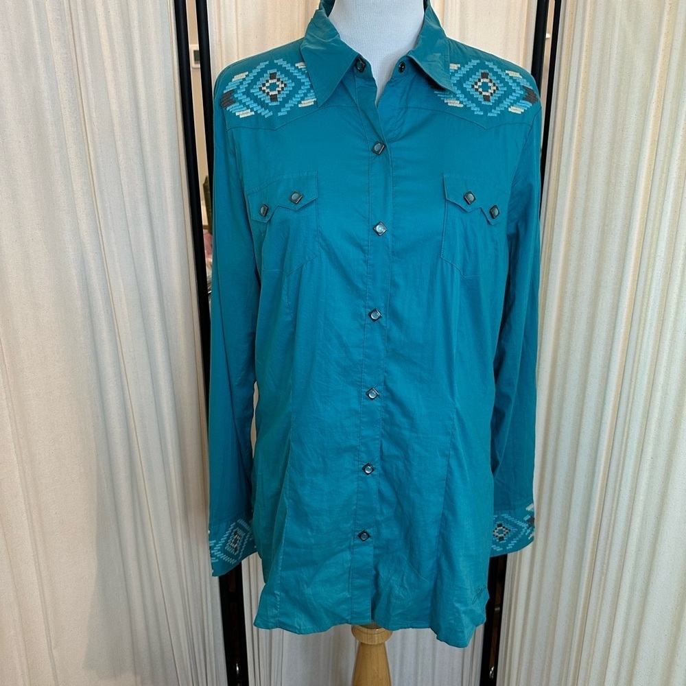 Stetson Blue Long Sleeve Button Down Shirt with Notched Collar